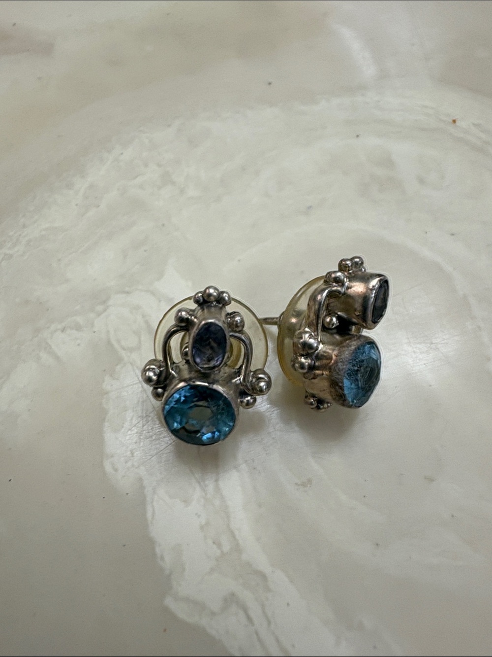 Sterling Silver Blue Gemstone Stud Earrings